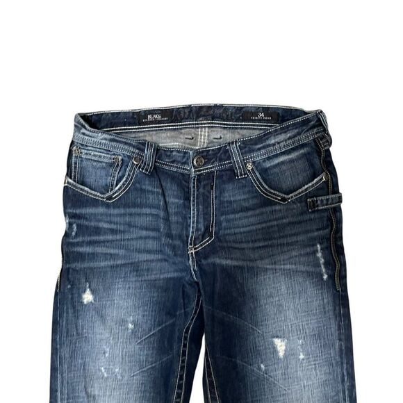 Affliction Premium Blake Jeans Mens 34 Relaxed Straight Distressed Denim Blue - Picture 2 of 8